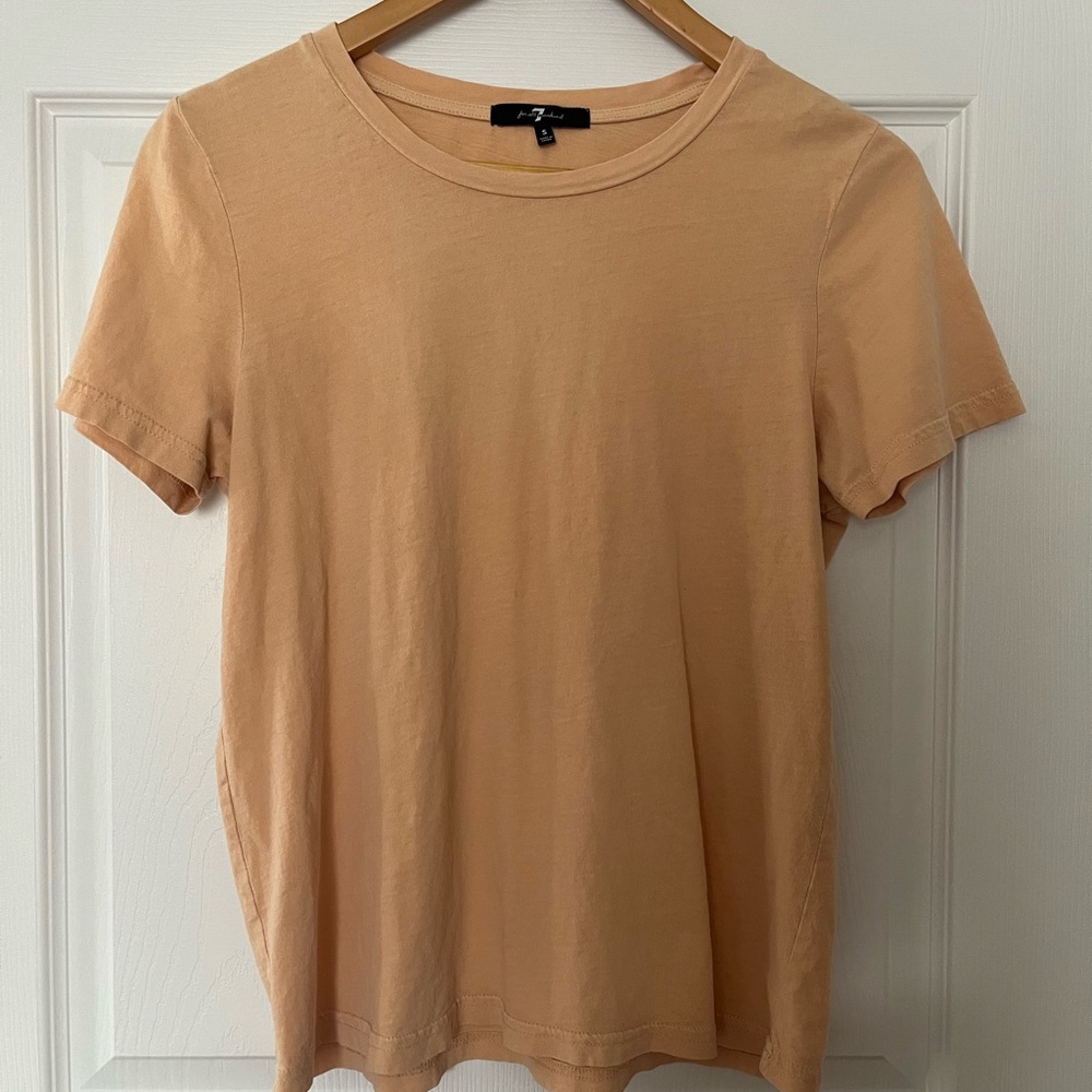 7 For All Mankind Short Sleeve Crewneck Tee in Light Orange
